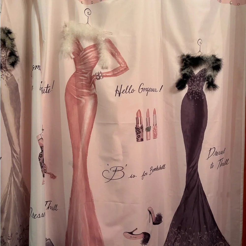 Elegant Fashion Shower Curtain - Pink and Black - Picture 2 of 9
